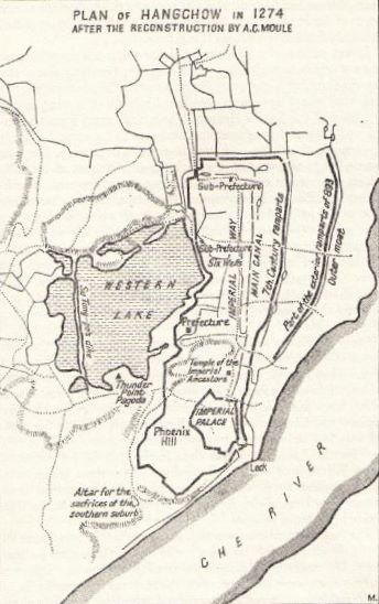 Plan of Hangchow in 1274, from Gernet, pg. 24