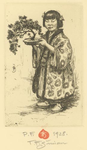 Girl with Bonsai Tree, New Year's Card